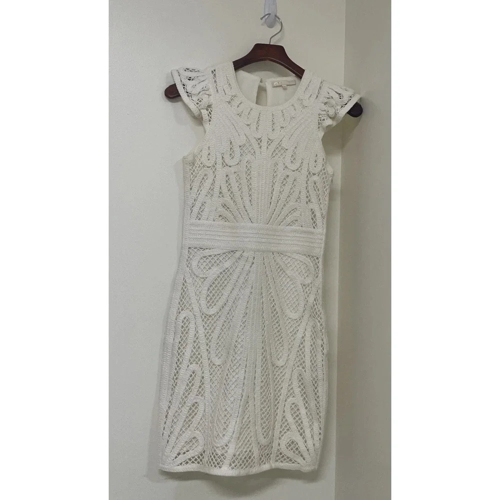 Maje Renaldi Sheath Mini Dress Ivory Cream White Crochet Women's Size 2‎